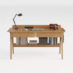 Topjia Mid Century Desk with Drawers,Solid Wood Ho