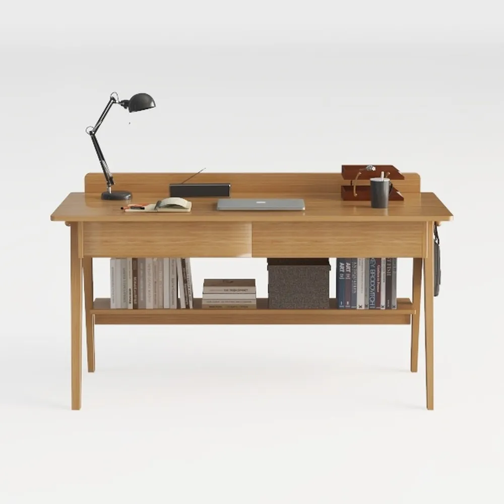 Topjia Mid Century Desk with Drawers,Solid Wood Ho