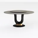 Modern Marble Top Black Metal Gold Accent Round Dining Table 3D Model Right 45 Degree View