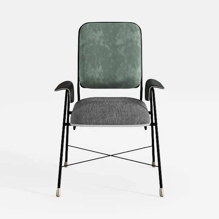 Modern Two Tone Fabric Metal Armchair 3D Model