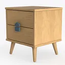 Mid-Century Solid Wood Kids Nightstand with Cute Blue Hardware 3D Model Left 45 Degree View