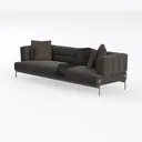 Modern Minimalist Dark Fabric Tufted Sofa with Throw Pillows 3D Model Left 45 Degree View
