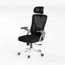 Modern Black Mesh Fabric Office Chair With Adjustable Headrest 3D Model Left 45 Degree View