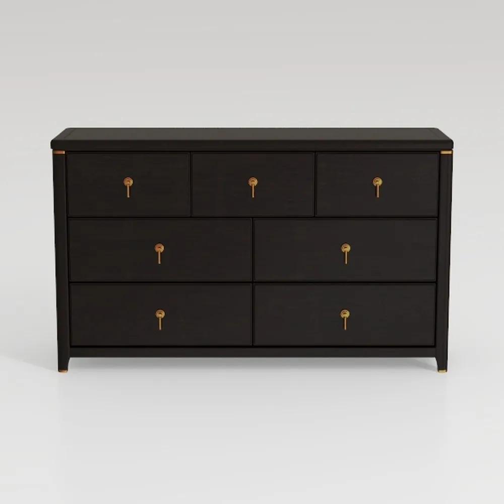Black Dresser for Bedroom, 7 Drawer Wood Double