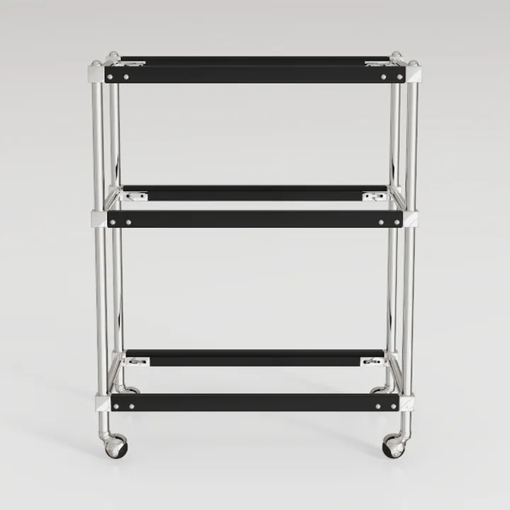 Modern Metal Black Three Tier Rolling Utility Cart 3D Model