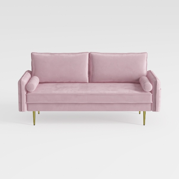 VINGLI 56&quot; Modern Velvet Loveseat,Small Pink Sofa 