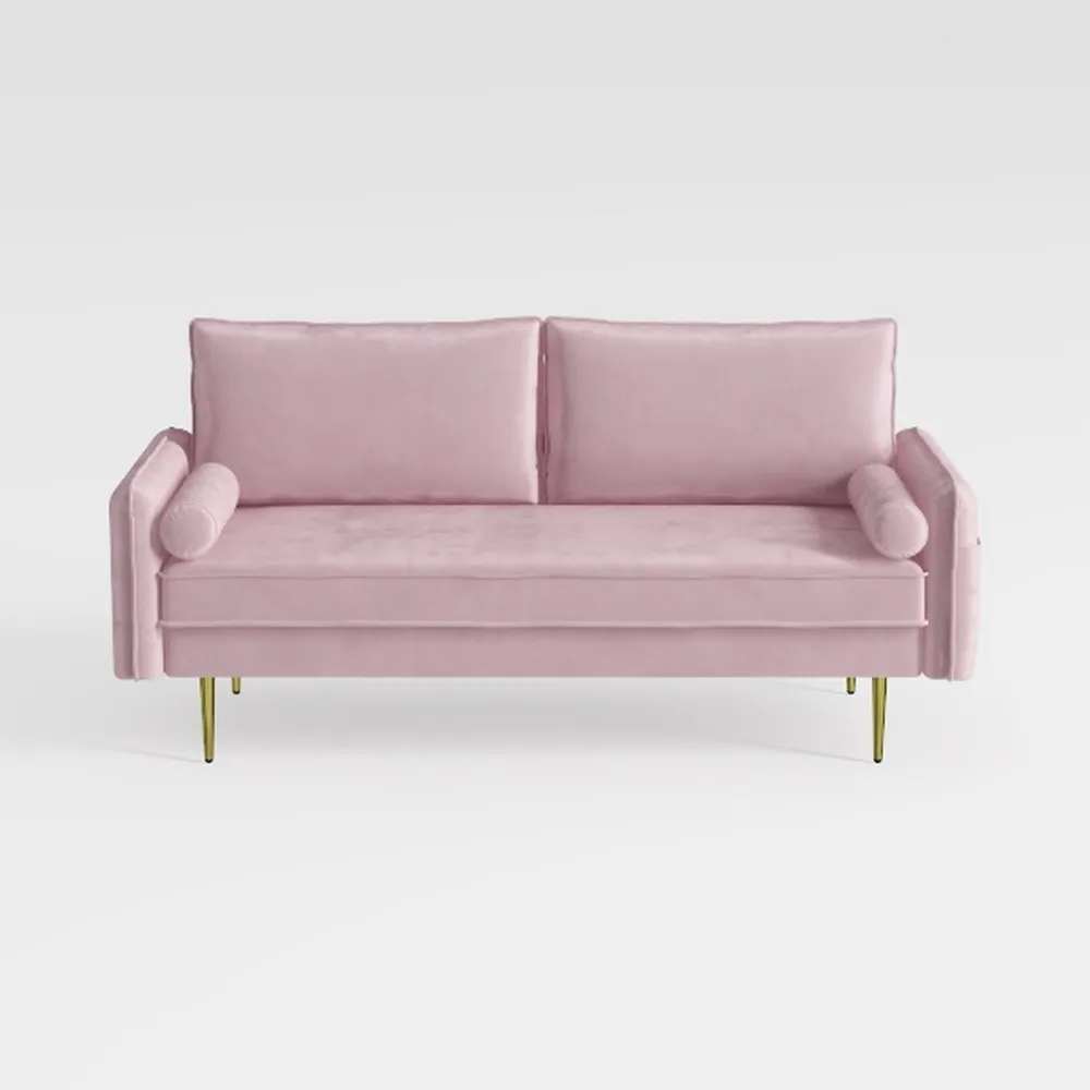 VINGLI 56" Modern Velvet Loveseat,Small Pink Sofa 
