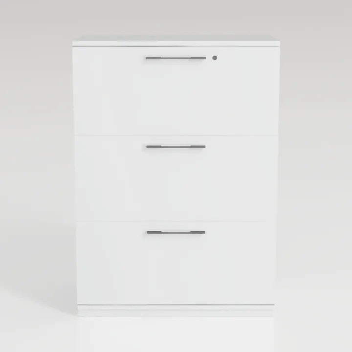 Minimalist White Solid Wood 3 Drawer Lateral File Cabinet 3D Model