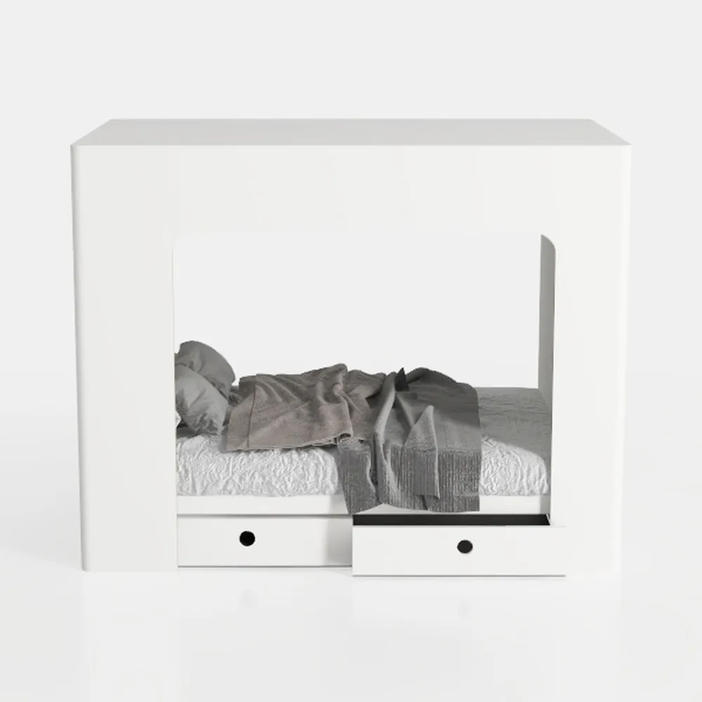 DEKIT GRUPO RIMOBEL BITO - Testiera a tre pannelli con comodino a due cassetti - BIANCO - 96 x 157 x 34,2 cm