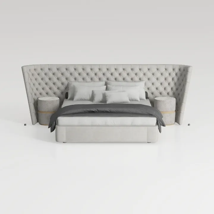 Minimalist Tufted Velvet Upholstered King Size Bed 3D Model