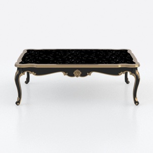 French Style Black Gold Trimmed Marble Top Coffee Table 3D Model