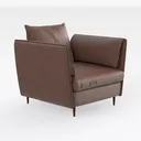 Modern Brown Leather Armchair with Accent Pillow 3D Model Right 45 Degree View
