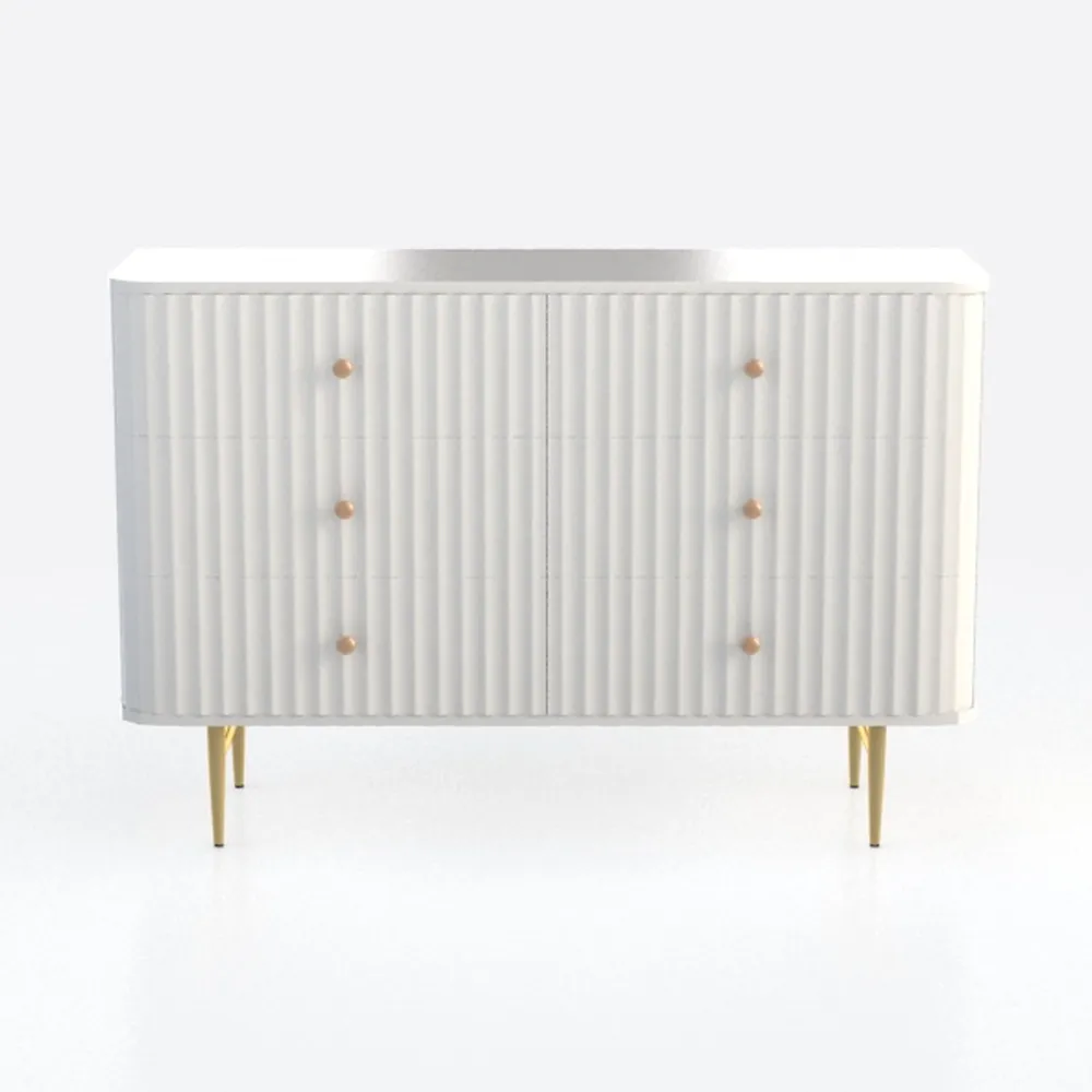​​White Dresser for Bedroom, Fluted 6 Drawer