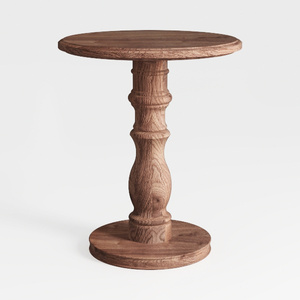 Minimalist Solid Oak Round Side Table 3D Model