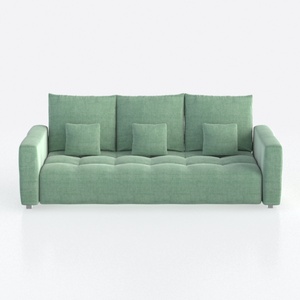 Minimalist Fabric Green Three Seat Sofa With Throw Pillows 3D Model