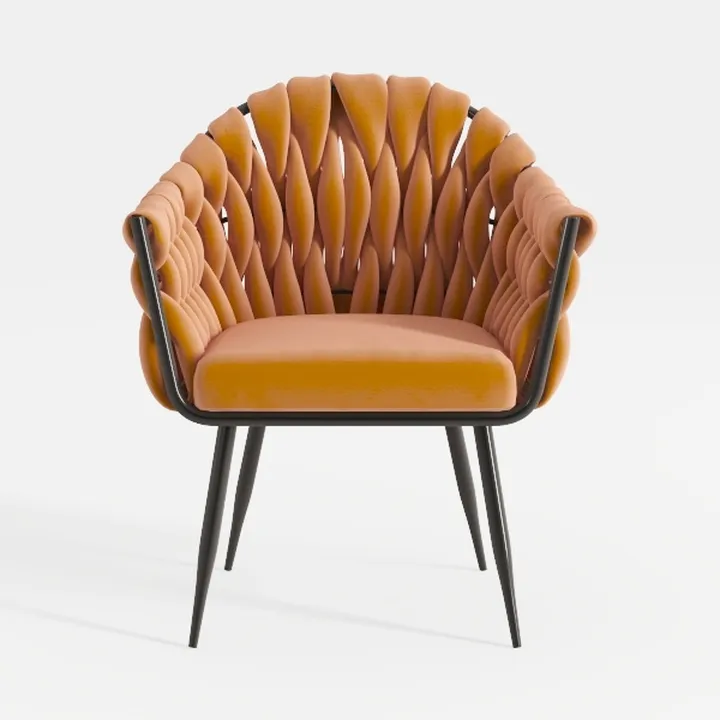 Modern Orange Velvet Woven Accent Armchair With Black Metal Legs 3D Model