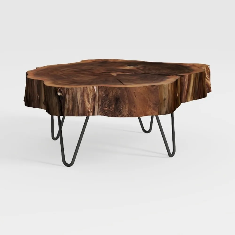 Natural Wood Coffee Table, Natural Wood Edge Conte