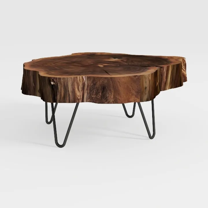 Natural Wood Coffee Table, Natural Wood Edge Conte