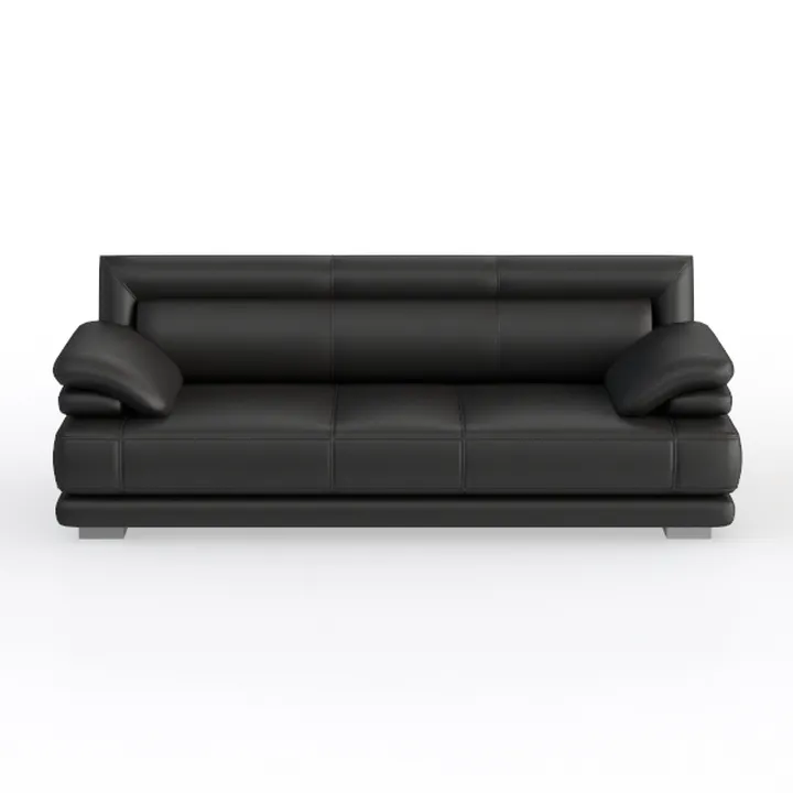 Modern Black Leather 3 Seater Sofa 3D Model