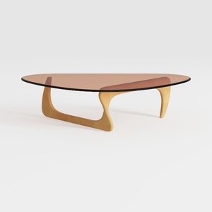 Modern Solid Wood Glass Top Coffee Table 3D Model