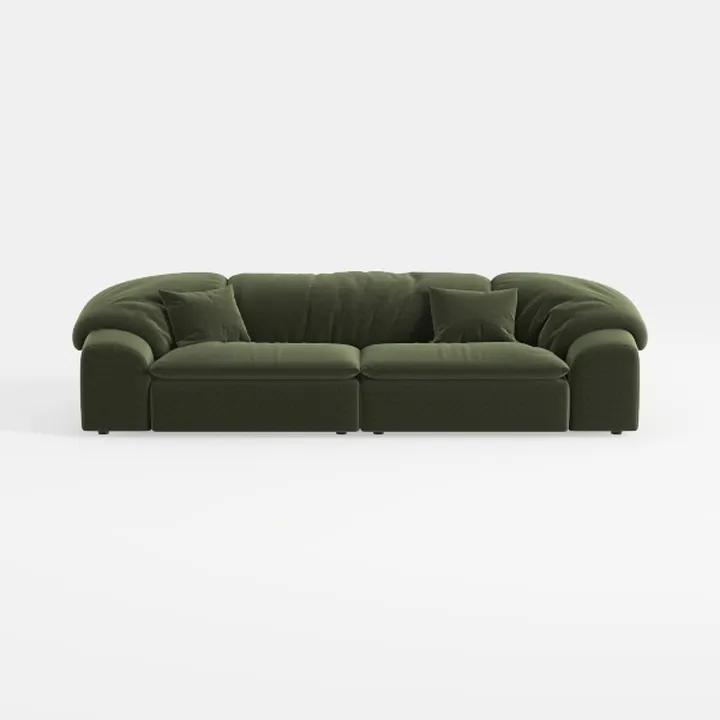 TIMERAGE 113"" Dark Green Teddy Fabric Sofa, Mid