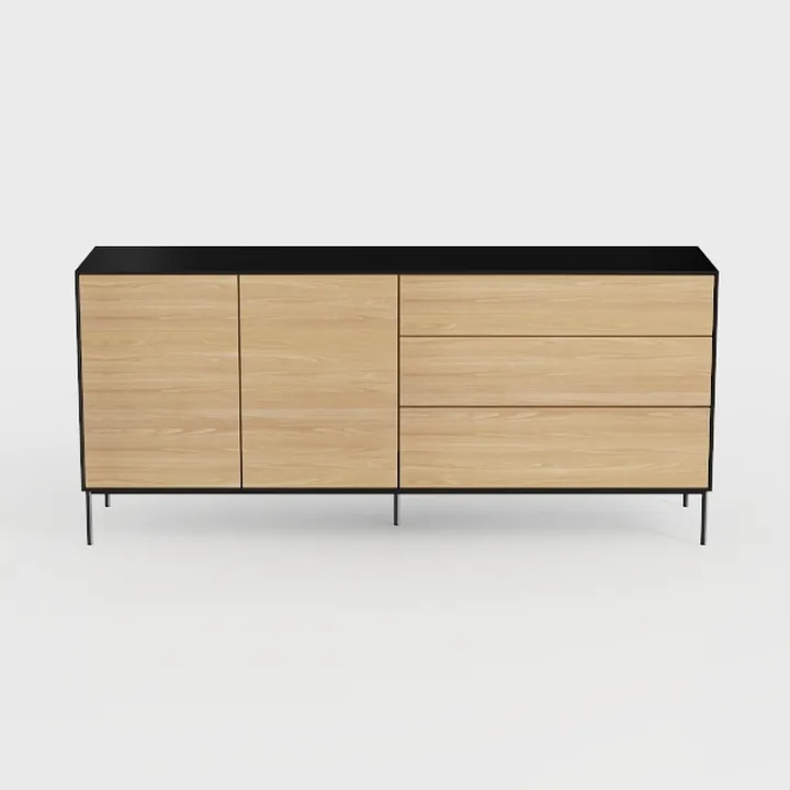 Modern Minimalist Oak Black Metal Sideboard Cabinet 3D Model