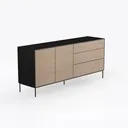 Modern Minimalist Oak Black Metal Sideboard Cabinet 3D Model Right 45 Degree View