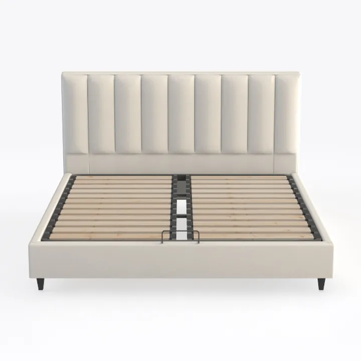 Minimalist Channel Tufted Fabric Upholstered King Bed 3D Model