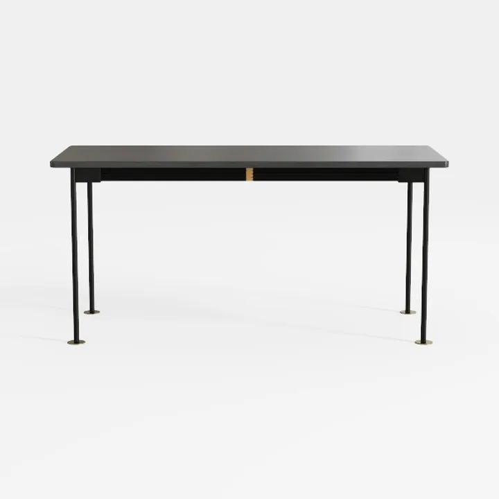 Minimalist Black Metal Wood Dining Table with Brass Accent 3D Model