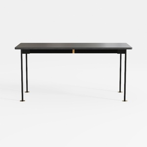 Minimalist Black Metal Wood Dining Table with Brass Accent 3D Model