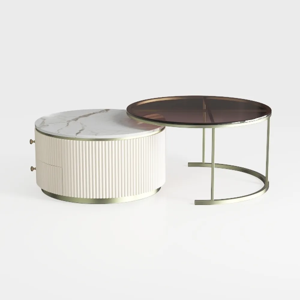 Merax Round Nesting Coffee Table Set of 2 with Sto