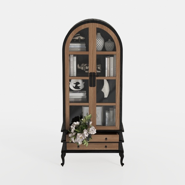 63&quot; Tall Arched Cabinet with Glass Doors & 2