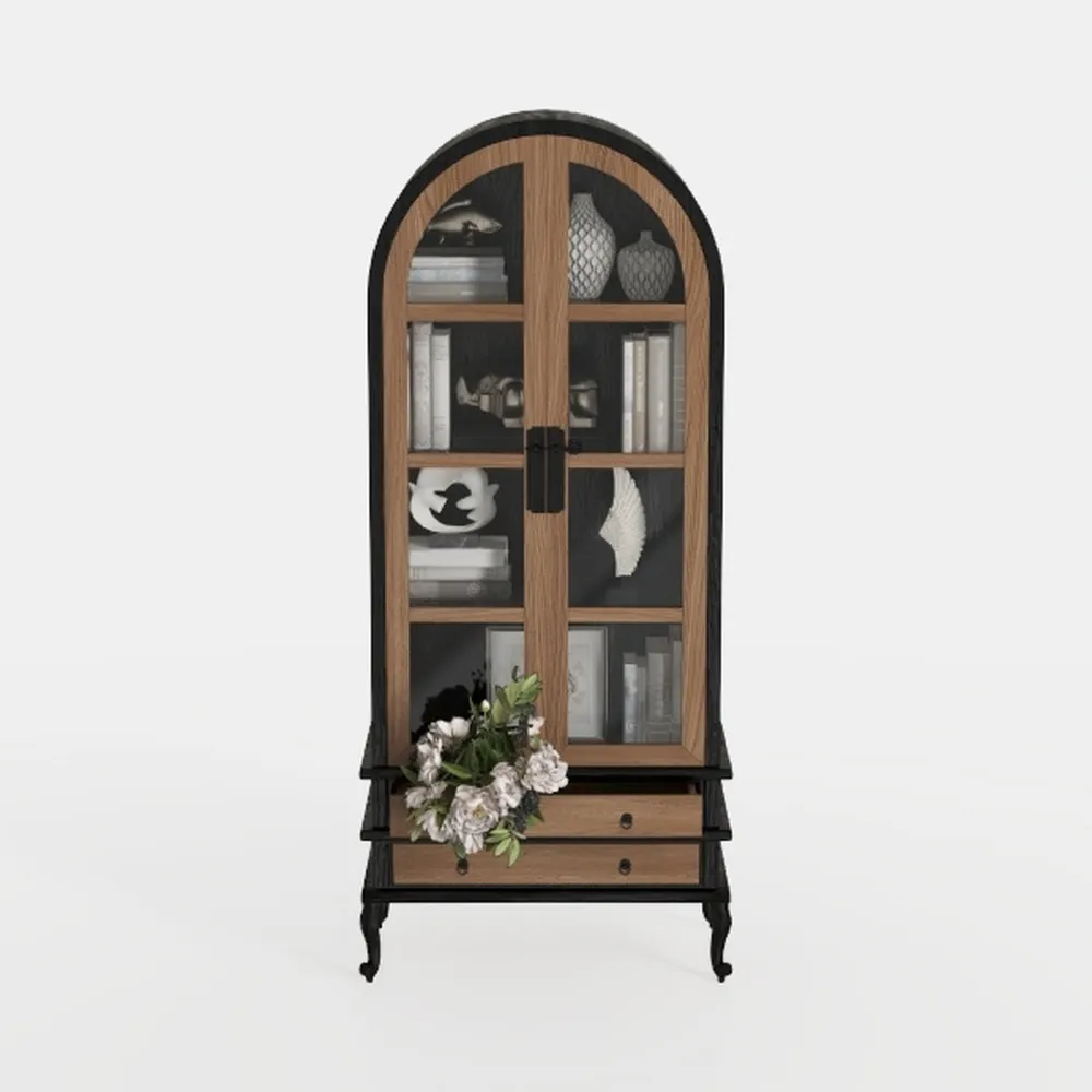 63" Tall Arched Cabinet with Glass Doors & 2