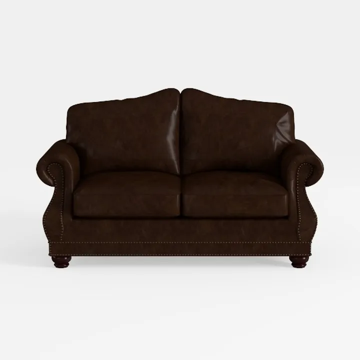 Traditional Brown Leather Nailhead Trim Loveseat 3D Model