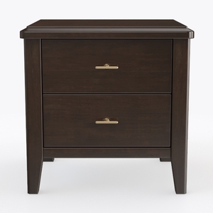 Modern Dark Walnut Solid Wood Two Drawer Nightstand 3D Model