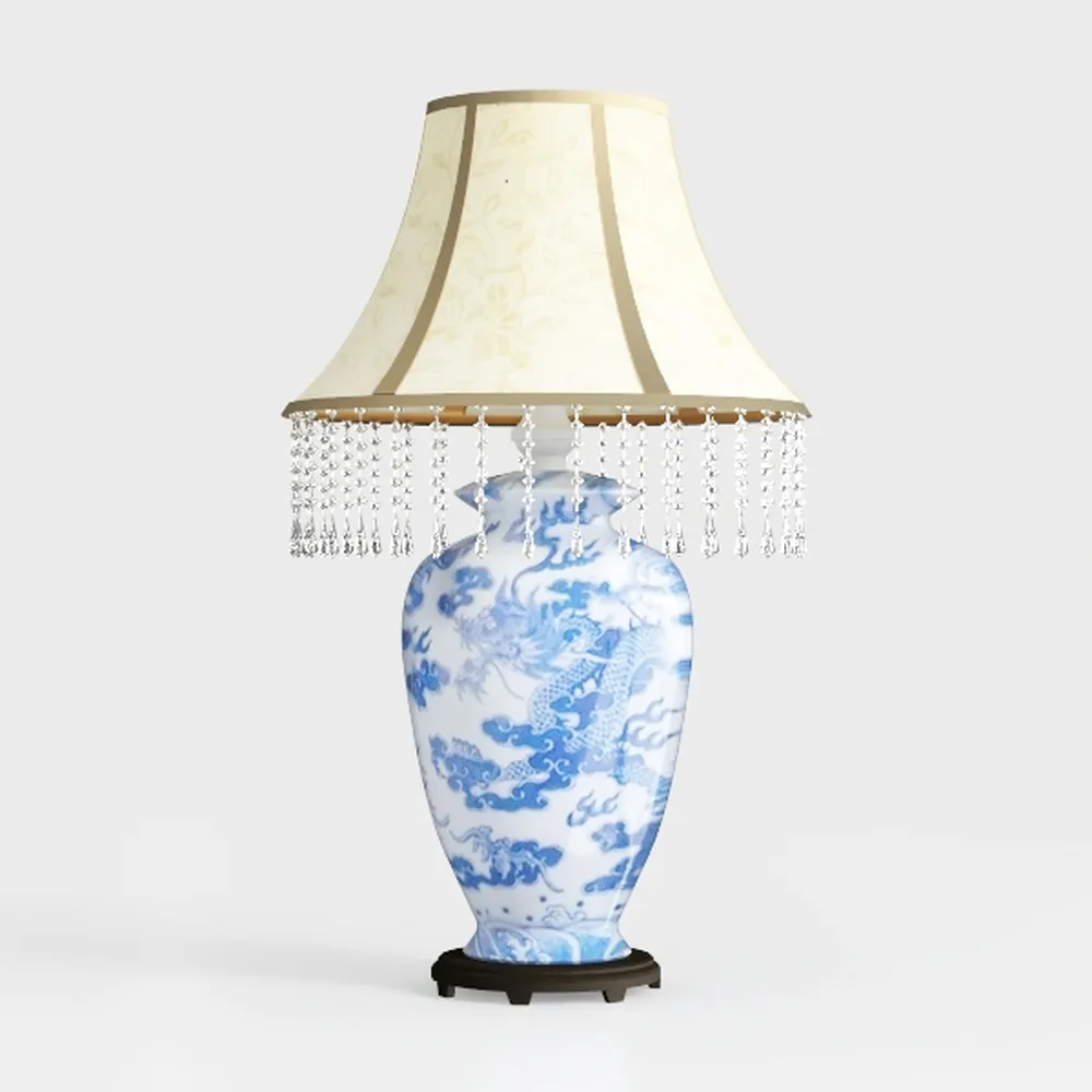 Blue and White Ceramic Table Lamp – Rechargeable