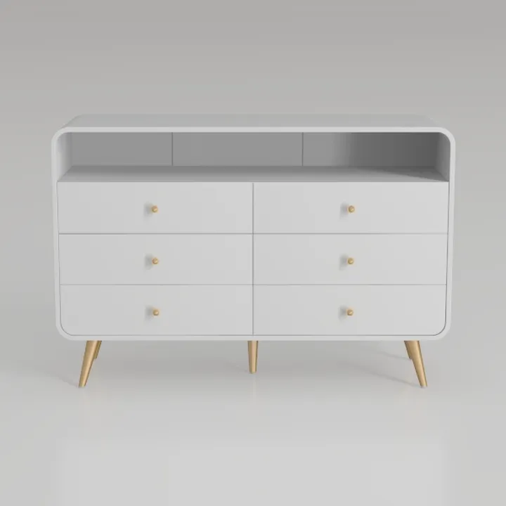 Modern White Gold Accent 6 Drawer Dresser Cabinet 3D Model