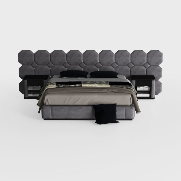 Modern Queen Size Upholstered Platform Bed with La