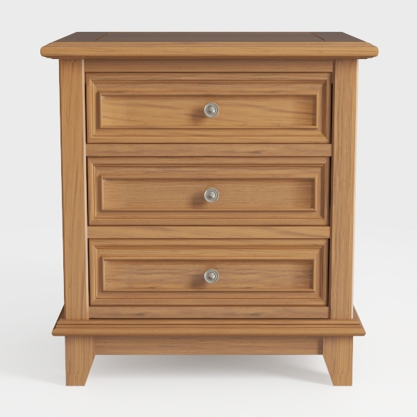 MASARA Farmhouse Style Nightstand, Natural Oak, 3