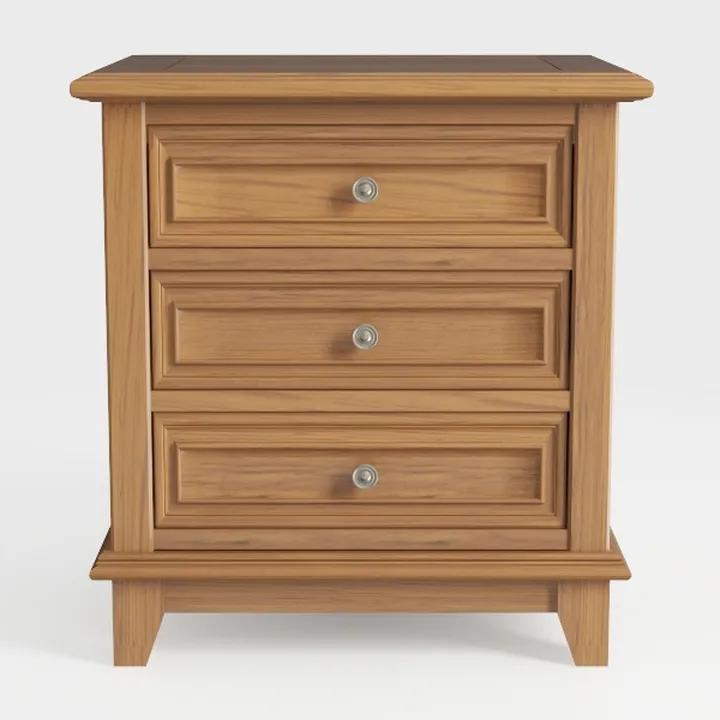 MASARA Farmhouse Style Nightstand, Natural Oak, 3