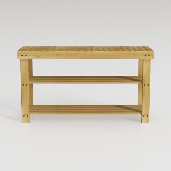 2-Tier Bamboo Shoe Bench with Cushion and Hidden