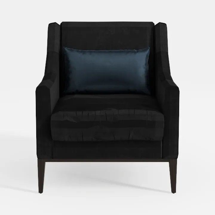 Minimalist Black Fabric Armchair with Accent Pillow 3D Model