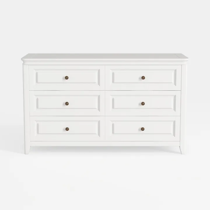 Minimalist White Solid Wood 6 Drawer Dresser 3D Model