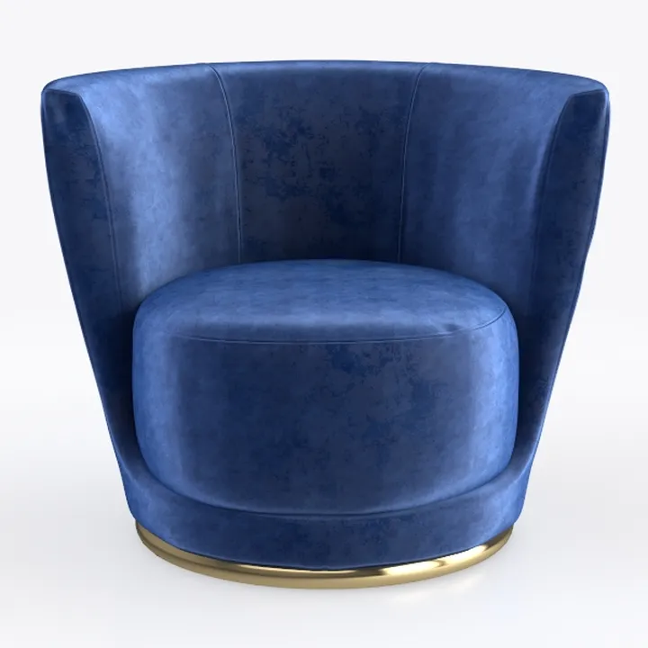 Modern Navy Blue Velvet Gold Base Armchair 3D Model