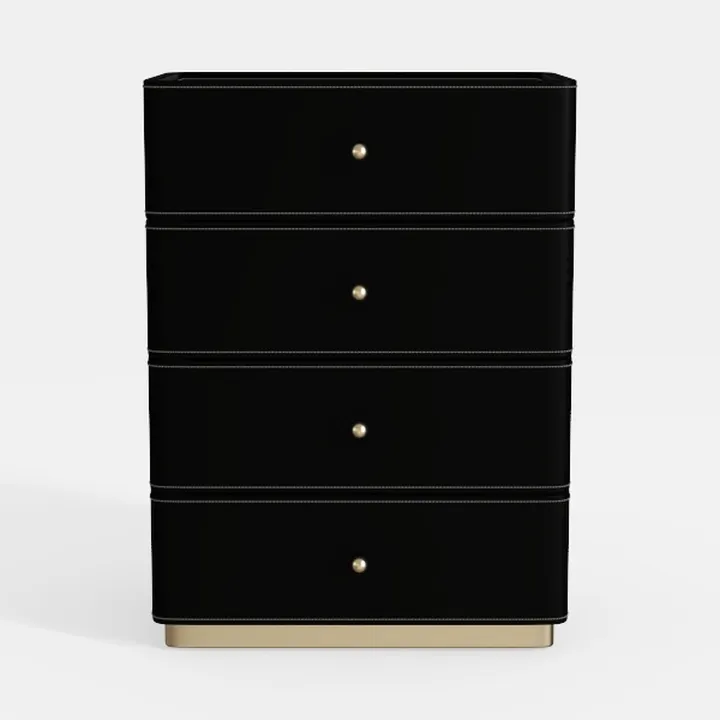 Modern Black Leather Gold Accent 4 Drawer Dresser 3D Model
