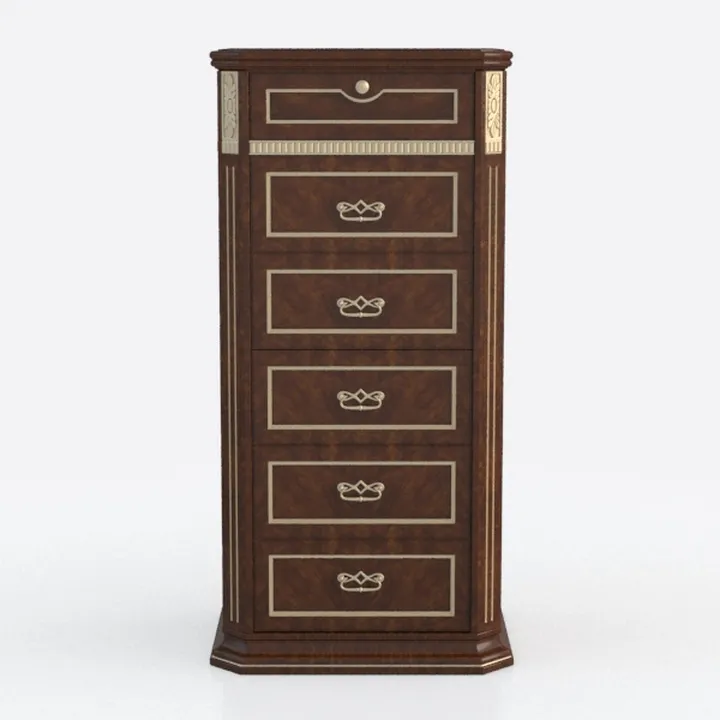 Vintage Luxury Solid Wood Tall Dresser Cabinet with Gold Accents 3D Model