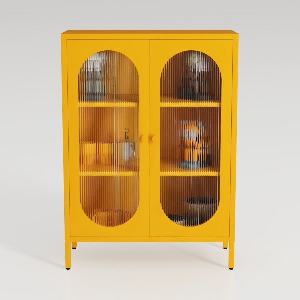 Small 2 Transparent Door Metal Storage Side Buffet