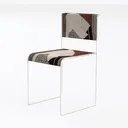 Minimalist Fabric Metal Accent Chair 3D Model Left 45 Degree View
