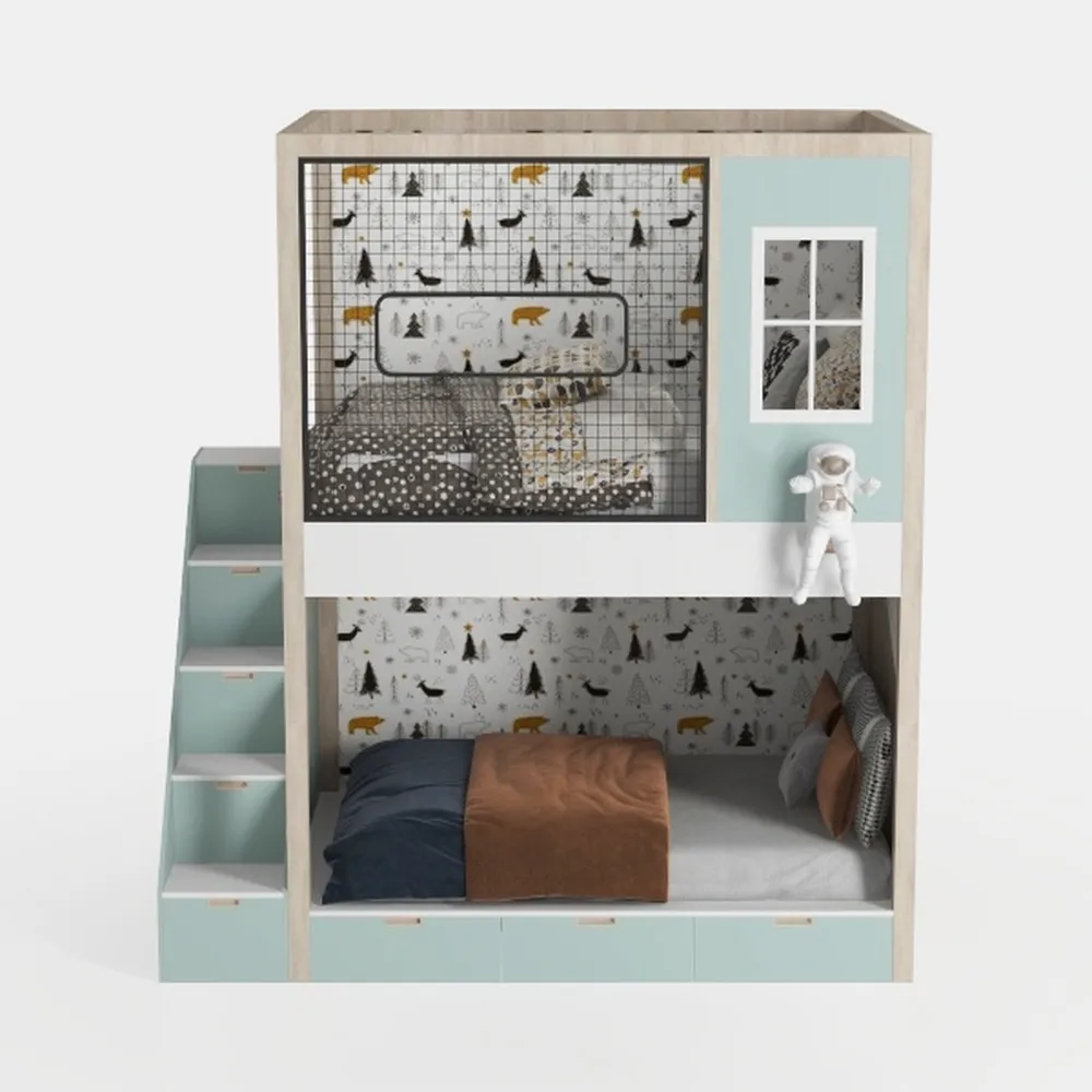 Anwick Twin Size Loft Bed with Playhouse, Solid Wo