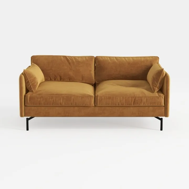 Modern Velvet Upholstered 2 Seater Sofa with Black Metal Legs 3D Model